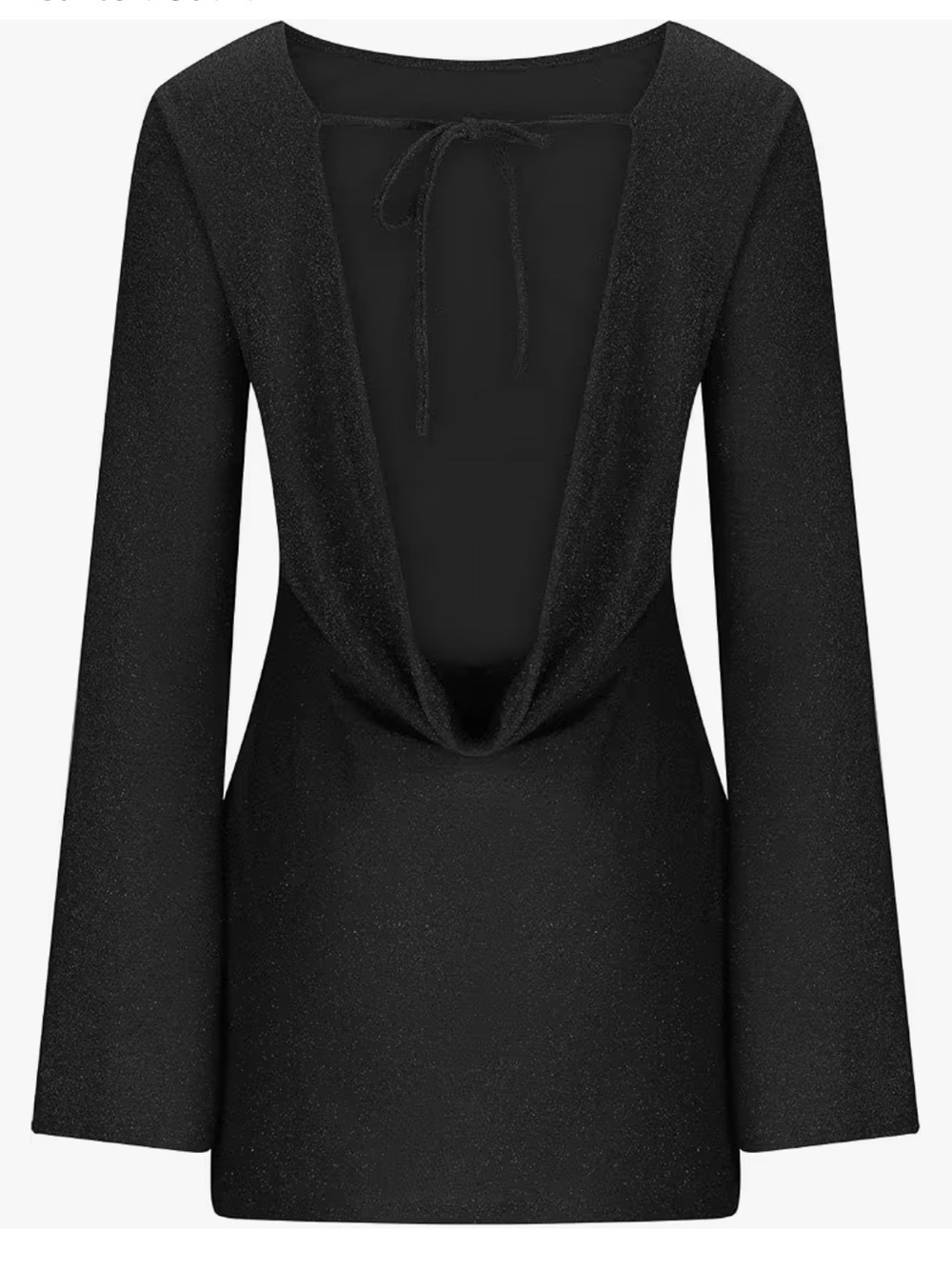 New! Black Sparkly Sequin Backless Tie Mini Long Sleeve mini dress - Picture 4 of 10